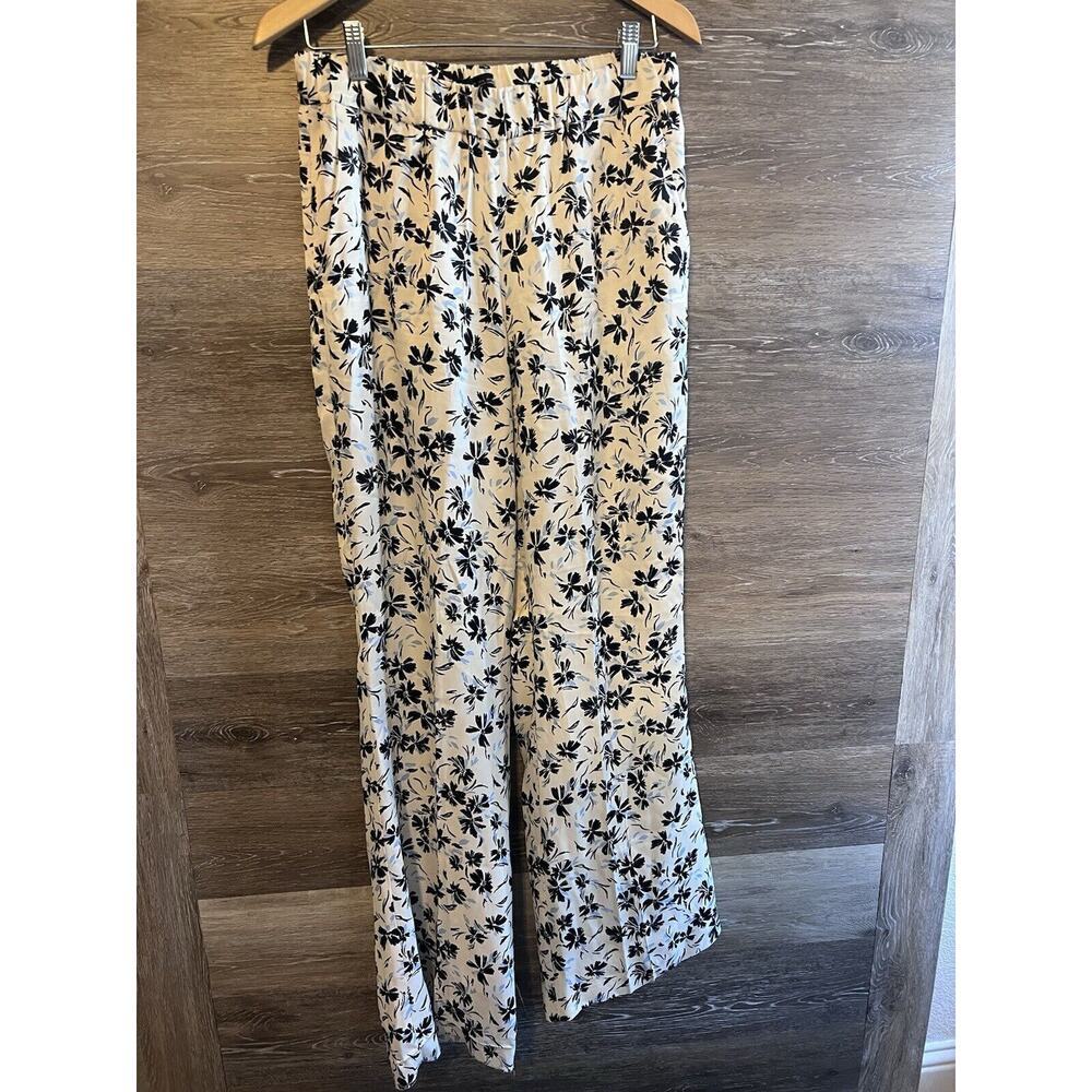 Zara Satin Floral Tapered Viscose Pants Size L